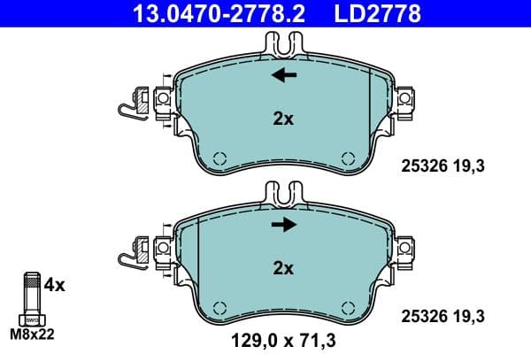 Keramische remblokken Voor (met remklauw geleidingsbouten), past: MERCEDES A (W176), B SPORTS TOURER (W246, W242), CLA (C117) 1.5D/1.6/1.8D 11.11-03.19