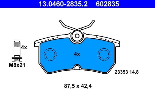 Remblokken set Achter (met remklauw geleidingsbouten), past: FORD FIESTA, FIESTA V, FIESTA VI, FOCUS I, PUMA  FORD USA FOCUS, FOCUS ZX3, FOCUS ZX5 1.0-2.0 08.98-01.18
