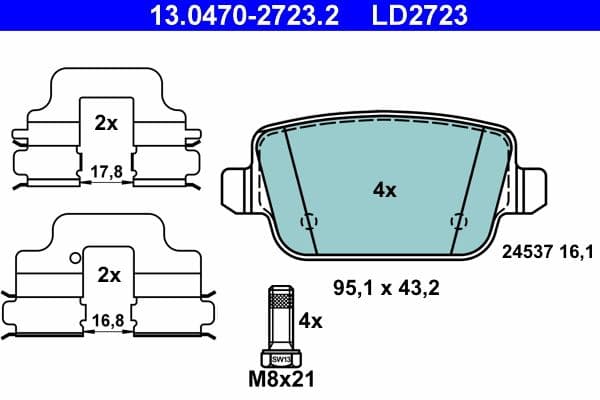 Keramische remblokken Achter (met extra's  met remklauw geleidingsbouten), past: FORD FOCUS II, GALAXY II, GALAXY MK II, KUGA I, MONDEO IV, S-MAX 1.6-2.5 05.06-06.15