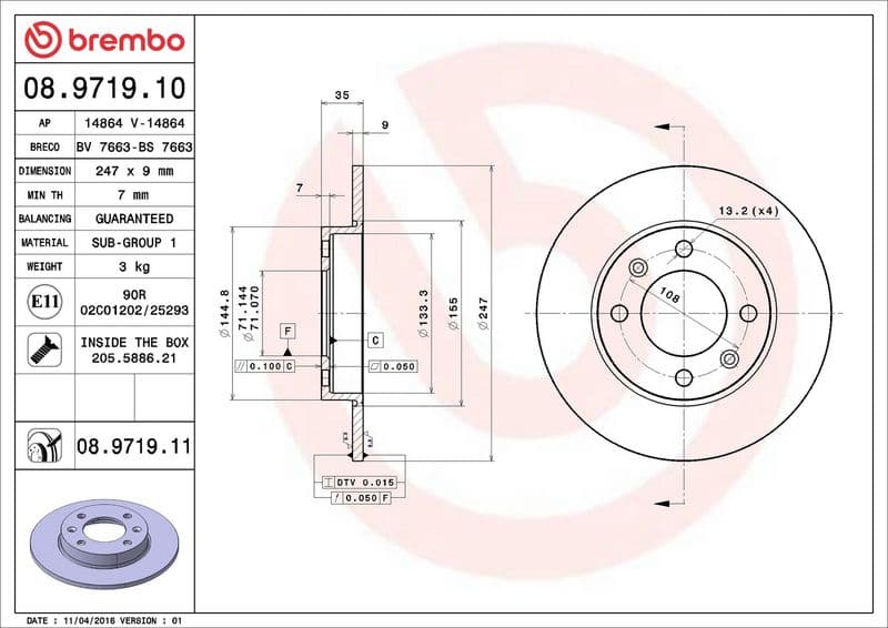 Brake disc Achter Links/Rechts past: CITROEN BERLINGO, C2, C2 ENTERPRISE, C3 I, C3 PLURIEL, C4, C4 I, XSARA PICASSO  PEUGEOT 1007, 307, PARTNER, PARTNER ORIGIN 1.1-Electric 06.96-