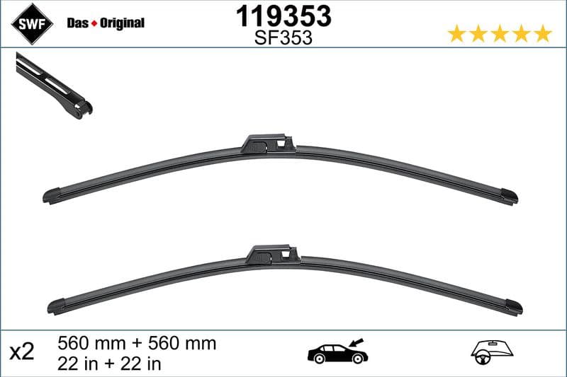 Wisserblad voegloos Voor met spoiler (2pcs) Visioflex 560mm past: MERCEDES C (CL203), C T-MODEL (S203), C (W203), CLC (CL203), CLK (A209), CLK (C209) 05.00-06.11