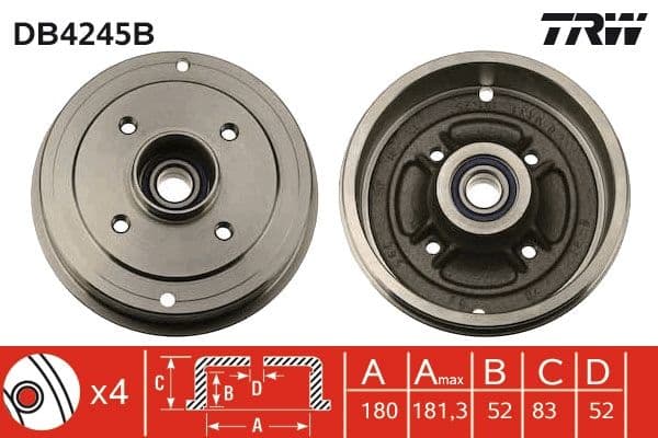 Brake drum Achter past: DACIA LOGAN EXPRESS, LOGAN MCV  RENAULT 19 I, 19 I CHAMADE, 19 II, 19 II CHAMADE, CLIO I, CLIO II, LOGAN I, SUPER 5, THALIA I, THALIA II, TWINGO I 1.1-1.9D 10.84-