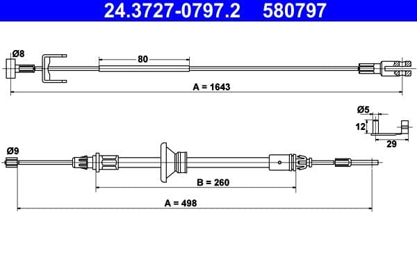 Handremkabel midden/Voor Links/Rechts (1643mm/498mm) past: NISSAN PRIMASTAR  OPEL VIVARO A  RENAULT TRAFIC II 1.9D-2.5D 02.01-