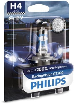 Gloeilamp (blisterverpakking 1pcs) H4 12V 60/55W P43T-38 tot 200% meer helderheid RacingVision GT200 3500K