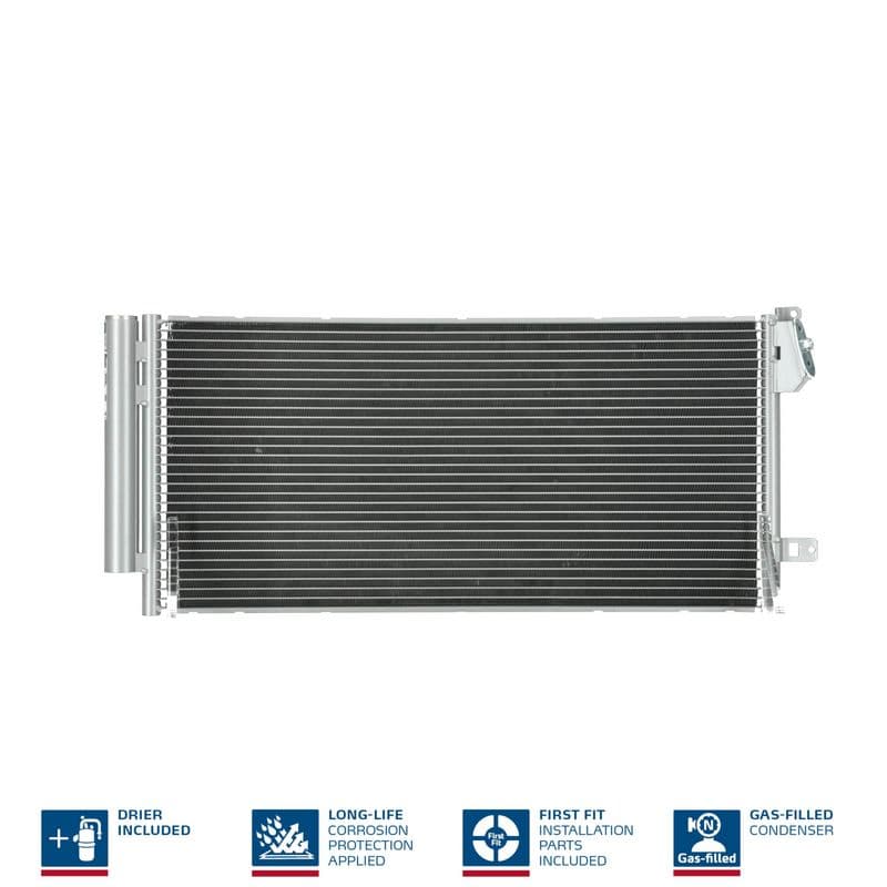 A/C condensator (met droger, (EN) additional fitting elements) past: FIAT DOBLO, DOBLO CARGO  OPEL COMBO, COMBO TOUR 1.3D-2.0D 01.10-