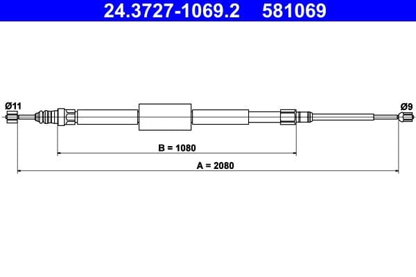 Handremkabel Achter Links/Rechts (2080mm) past: RENAULT MEGANE II, SCENIC II 1.4-2.0D 06.03-