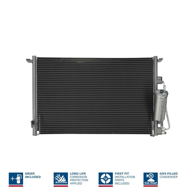 A/C condensator (met droger, (EN) additional fitting elements) past: CADILLAC BLS  SAAB 9-3, 9-3X 1.9D-2.2D 09.02-