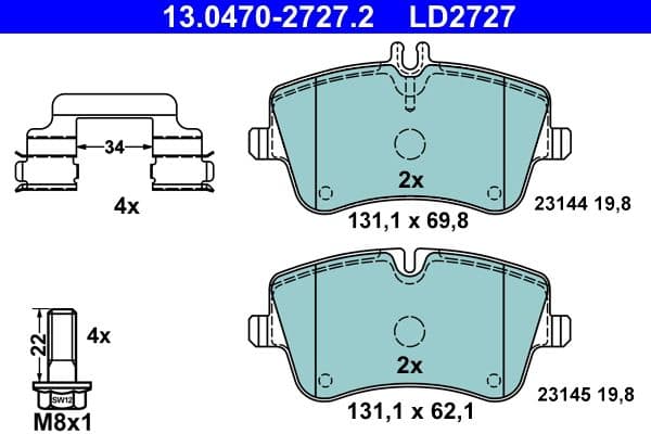 Keramische remblokken Voor (met extra's  met remklauw geleidingsbouten), past: MERCEDES C (CL203), C T-MODEL (S203), C (W203), CLC (CL203), CLK (A209), CLK (C209), SLK (R171) 1.6-3.2 05.00-06.11