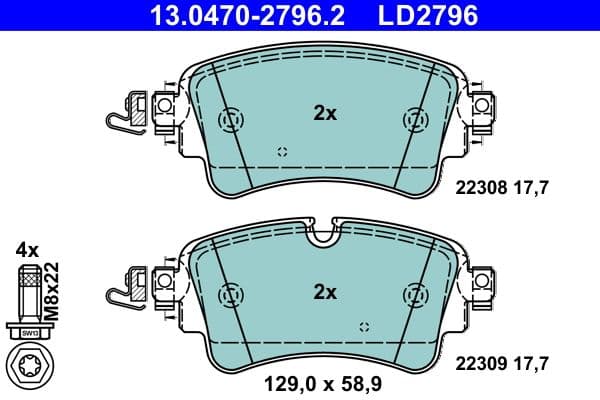 Keramische remblokken Achter (met remklauw geleidingsbouten), past: AUDI A4 ALLROAD B9, A4 B9, A5, A6 ALLROAD C8, A6 C8, A7, A8 D5, Q5, Q7  VW TOUAREG 1.4-4.0H 01.15-