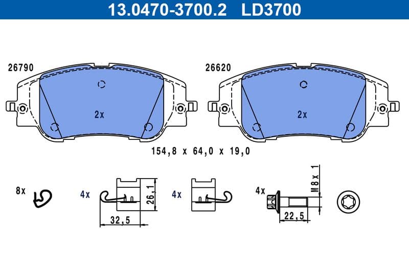 Keramische remblokken Voor , past: DS DS 3 / DS 3  CITROEN C3 IV, C4 III, C4 X  OPEL CORSA F, MOKKA  PEUGEOT 2008 II, 208 II 1.2-Electric 05.19-