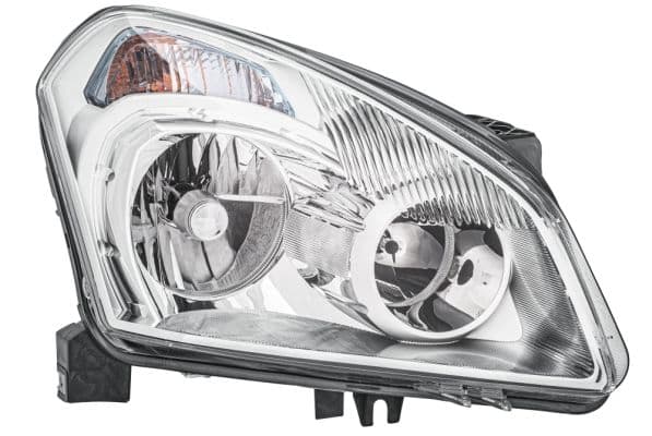 Koplamp Rechts (D2R/H7/PY21W/W5W, elektrisch, met motor, met gloeilamp, kleur invoegen: verchroomd) past: NISSAN QASHQAI I J10 11.06-04.10