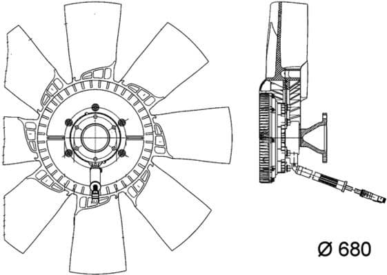 Ventilatorkoppeling (met ventilator, 680mm, aantal bladen: 8) past: SCANIA G I, P I DC9.11-DC9.18 04.04-05.19