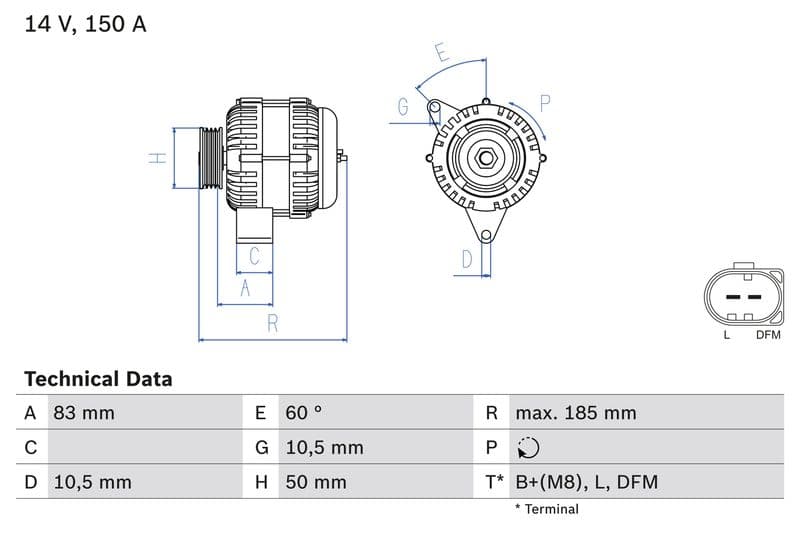 Dynamo (14V, 150A, gereviseerd) past: MERCEDES C (CL203), C T-MODEL (S203), C (W203), CLK (A209), CLK (C209), M (W163), SLK (R171) 2.6-5.5 02.00-12.11