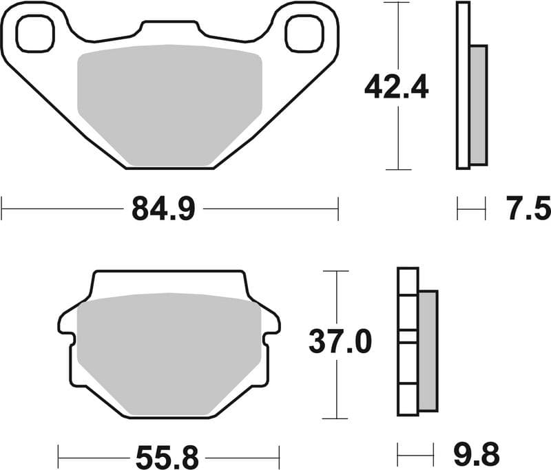 Brake pads Achter/Voor, beoogd gebruik: route, materiaal: keramisch / koolstof-32, 37/42,4x84,9x7,5/9,8mm past: ALFER AR, VR  APRILIA TUAREG  BUELL M2, S1, S3  GAS GAS CROSS 50-1200 1978-2011