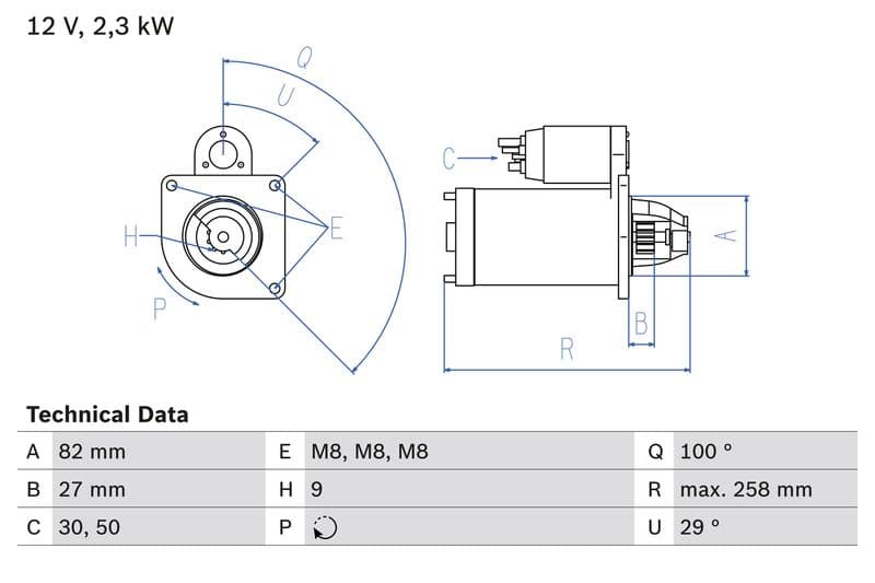 Starter (12V, 2,3kW, gereviseerd) past: FUSO (MITSUBISHI) CANTER VII (FB7_, FE7_, FB8_, FE8_)  IVECO DAILY III, DAILY IV, DAILY V, DAILY VI, MASSIF  RVI MASCOTT 4P10-0AT2-S9W212 01.99-