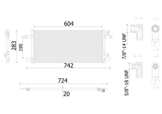 A/C condensator 604x283x20 past: MERCEDES ECONIC, ECONIC 2 01.98-