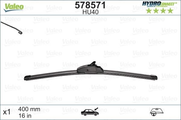 Wisserblad Flat Voor met spoiler (1pcs) HU40 HydroConnect 400mm past: MERCEDES G (W460), G (W461), G (W463)  VOLVO 240  ALFA ROMEO 147, 75  CHEVROLET AVEO / KALOS, CAPTIVA  DACIA DOKKER 05.73-