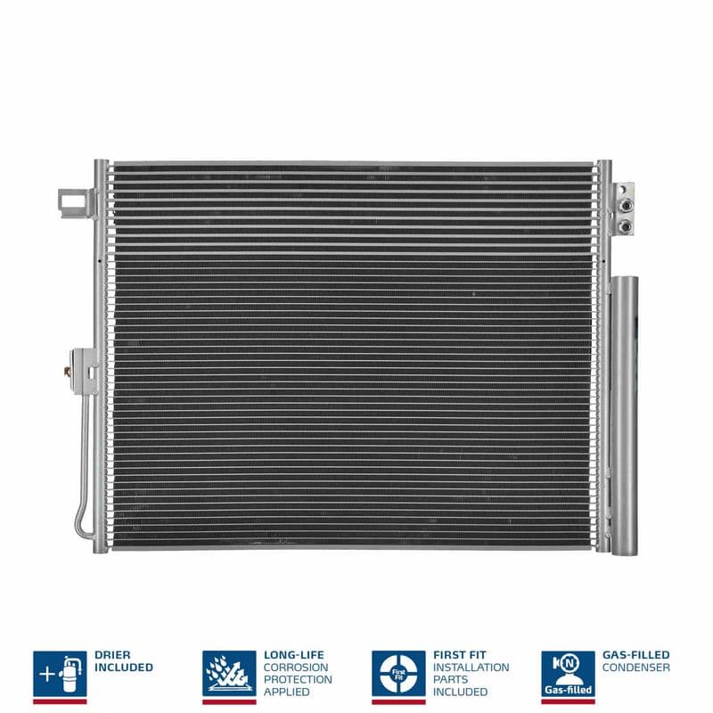 A/C condensator (met droger, (EN) additional fitting elements) past: DODGE DURANGO  JEEP GRAND CHEROKEE, GRAND CHEROKEE IV 3.0-6.4 11.10-