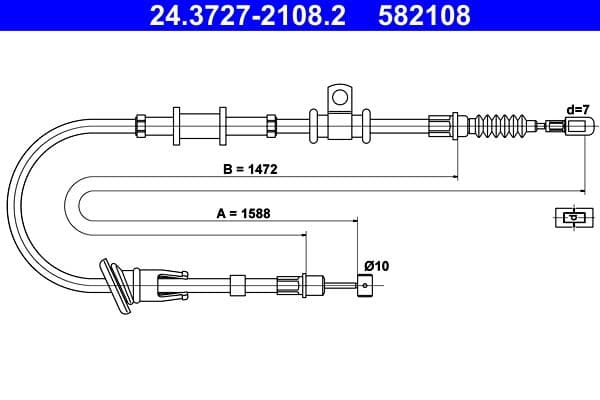Handremkabel Achter Rechts (1588mm) past: MITSUBISHI CARISMA 1.3-1.9D 05.95-06.06