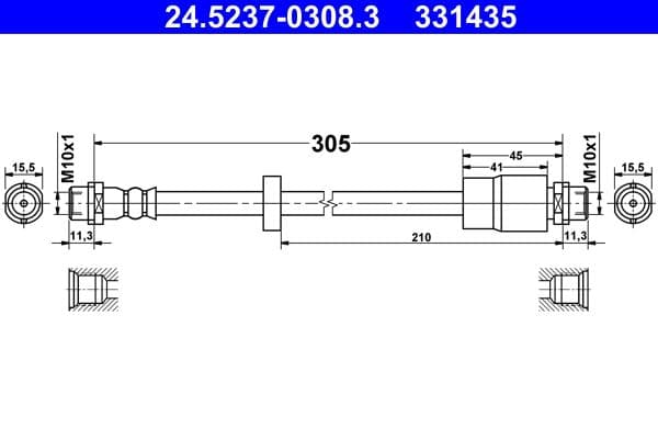 Remleiding/slang flexibel Voor Links/Rechts (lengte 308mm, M10x1/M10x1) past: AUDI A4 B6, A4 B7  SEAT EXEO, EXEO ST 1.6-4.2 11.00-05.13