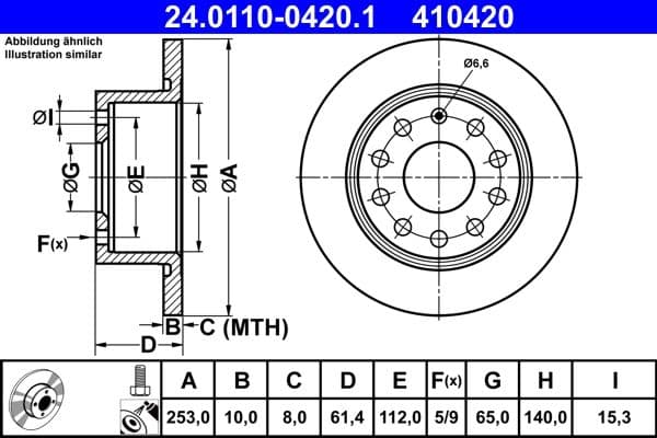 Brake disc Achter Links/Rechts past: SKODA OCTAVIA III 1.0-2.0D 11.12-10.20