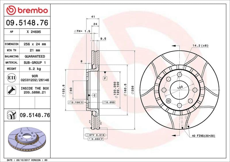 Brake disc, BREMBO Max, 1pcs, Cut, Voor   Links/Rechts, buitendiameter 256 mm, dikte 24 mm, past: CHEVROLET VECTRA  DAEWOO LANOS  OPEL ASCONA C, ASTRA F, ASTRA F CLASSIC 1.4-2.5 09.84-