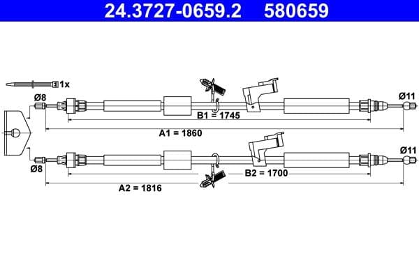 Handremkabel Achter Links/Rechts (1816mm/1860mm) past: FORD C-MAX, FOCUS C-MAX, FOCUS II 1.4-2.5 10.03-