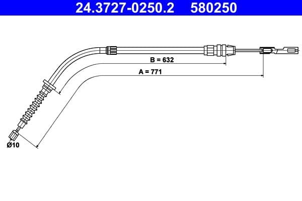 Handremkabel Achter Rechts (771mm/632mm) past: MINI (F55), (F56), (F57) 1.2-2.0D 09.13-