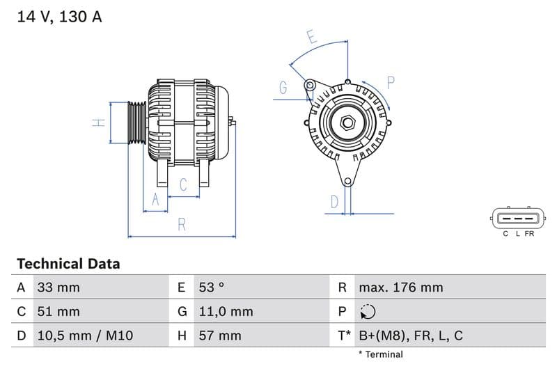 Dynamo (14V, 130A, gereviseerd) past: HYUNDAI ELANTRA IV, ELANTRA V, I20 I, I30, I40 I, I40 I CW, IX20, IX35  KIA CARENS IV, CEE'D, OPTIMA, PRO CEE'D, RIO III, SOUL I, SOUL II 1.1D-1.7D 11.05-