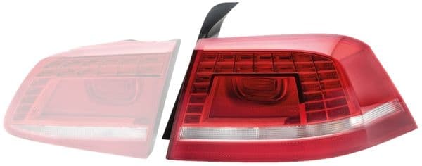 Achterlicht Rechts (extern, LED/P21W/W21W, kleur indicator wit, kleur van het glas red/wit, achteruitrijlicht) past: VW PASSAT B7 Saloon 08.10-12.14