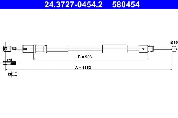 Handremkabel Achter Rechts (1152mm) past: MERCEDES VIANO (W639), VITO / MIXTO (W639), VITO (W639) 2.1D-3.7 09.03-