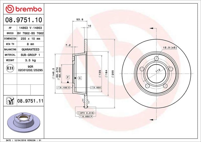 Brake disc Achter Links/Rechts past: AUDI A6 C5 1.8-3.7 02.97-01.05