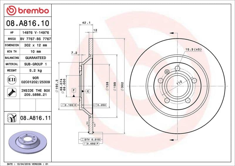 Brake disc Achter Links/Rechts past: AUDI A6 ALLROAD C6 2.7D-4.2 03.06-08.11