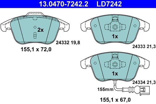 Keramische remblokken Voor , past: AUDI Q3  SEAT ALHAMBRA  VW PASSAT B7, SHARAN, TIGUAN 1.4-2.5 09.07-12.22