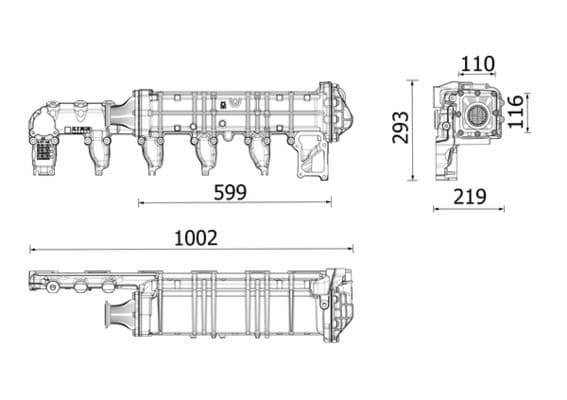 Uitlaatgassen radiator (1002mm x 219mm x 293mm) EURO 6 past: MERCEDES ACTROS MP4 / MP5, ANTOS, AROCS 471.943-OM471.926 07.11-