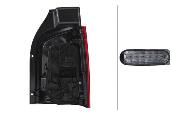 Achterlicht Links (P21/5W/P21W/R10W, kleur indicator wit, kleur van het glas red/transparant, anti-fog licht, achteruitrijlicht, versie met achterflap) past: VW TRANSPORTER T5 09.09-04.15