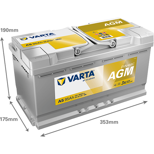 Batterij VARTA 12V 95Ah/850A (EN) Dynamic AGM  (EN) START&STOP AGM (R+) 353x175x190 B13 - montageflens 10,5 mm