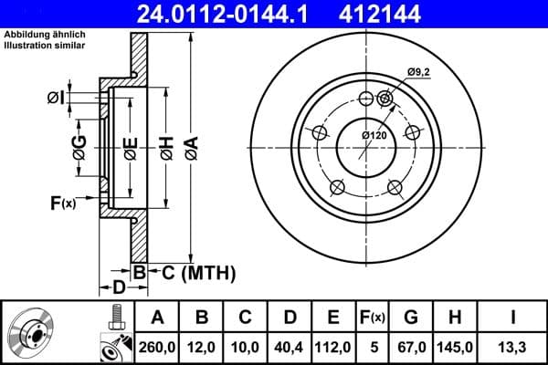 Brake disc Voor Links/Rechts past: MERCEDES A (W168) 1.4/1.6/1.7D 07.97-08.04