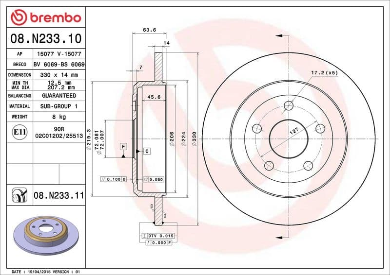 Brake disc Achter Links/Rechts (niet versterkte remmen) past: DODGE DURANGO  JEEP GRAND CHEROKEE, GRAND CHEROKEE IV 3.0-6.4 11.10-
