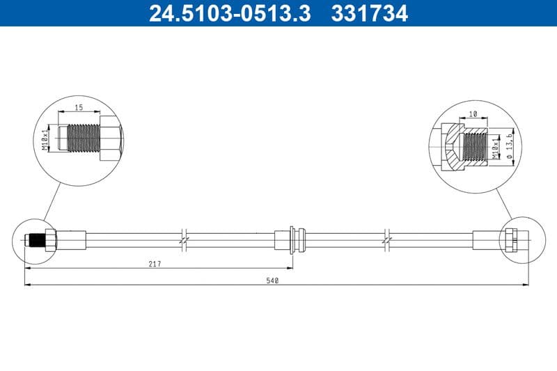 Remleiding/slang flexibel (lengte 540mm, M10x1) past: BMW X3 (E83) 2.0-3.0D 09.03-12.11