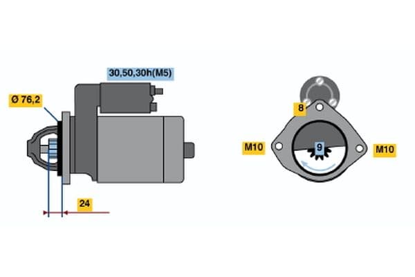 Starter (12V, 2kW, gereviseerd) past: BMW 3 (E30), 3 (E36), 5 (E34), 5 (E39), 7 (E38)  OPEL OMEGA B 2.4D/2.5D 09.85-05.04