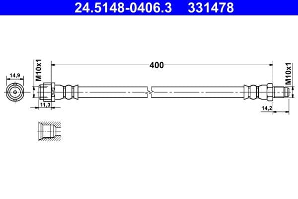 Remleiding/slang epdm Voor Links/Rechts (lengte 400mm,diameter 10mm, M10x1) past: MERCEDES CLS (C218), CLS SHOOTING BRAKE (X218), E T-MODEL (S212), E (W212) 1.6-5.5 01.09-12.17