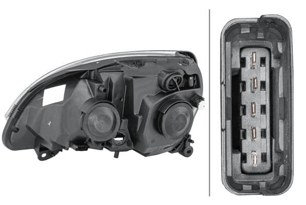 Koplamp Rechts (halogeen, H1/H7/PY21W/W5W, zonder motor, kleur invoegen: zwart, kleur indicator: transparant) past: RENAULT CLIO II, THALIA I -12.03