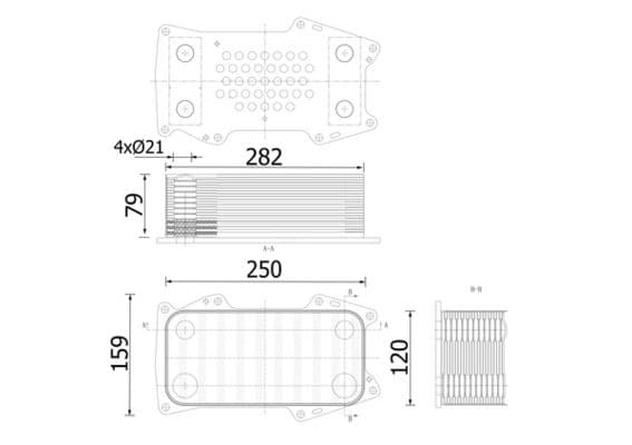 Oliekoeler (282x82x159mm) past: MAZ 200  FENDT 200, 300, 500, 700, 800, 900  DEUTZ FAHR 7000, 9000, AGROTRON L, AGROTRON X  VOLVO ABG 33CTA-TTCD7.8L06