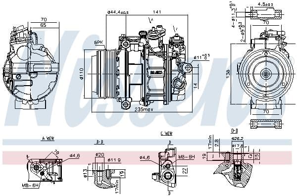 Airconditioning compressor past: MERCEDES C (A205), C (C205), C T-MODEL (S205), C (W205), E (A238), E (C238), E T-MODEL (S213), E (W213), GLC (C253), GLC (X253), GLE (C292) 2.2D-5.5 05.13-