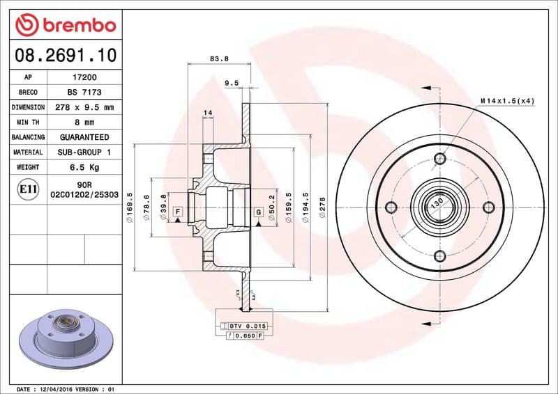 Brake disc Voor Links/Rechts past: VW GARBUS, KARMANN GHIA 1.2-1.6 08.55-07.03