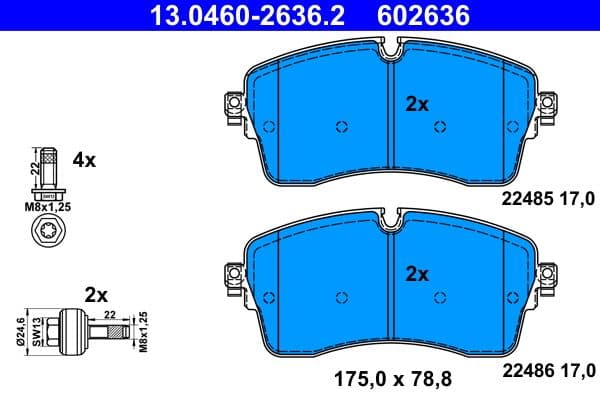 Remblokken set Voor (met remklauw geleidingsbouten), past: JAGUAR E-PACE  LAND ROVER DEFENDER, DISCOVERY SPORT, DISCOVERY V, RANGE ROVER EVOQUE, RANGE ROVER IV 1.5H-5.0 06.11-