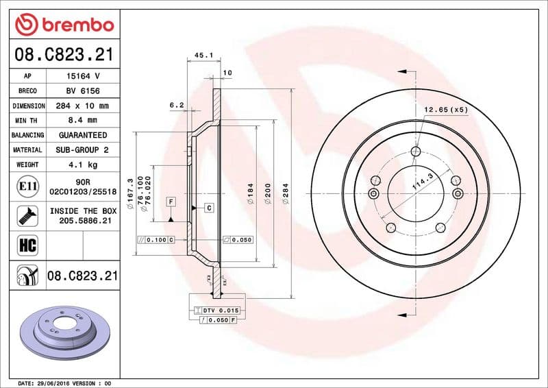 Brake disc Achter Links/Rechts past: HYUNDAI KONA  KIA CARENS IV, SELTOS, SOUL II, SOUL III 1.0-2.0 03.13-