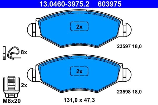 Remblokken set Voor (met remklauw geleidingsbouten), past: NISSAN KUBISTAR  PEUGEOT 206, 206+, 306 1.1-1.9D 04.93-