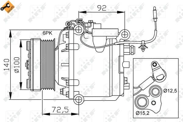 Airconditioning compressor past: SAAB 9-3 2.0/2.3 02.98-08.03
